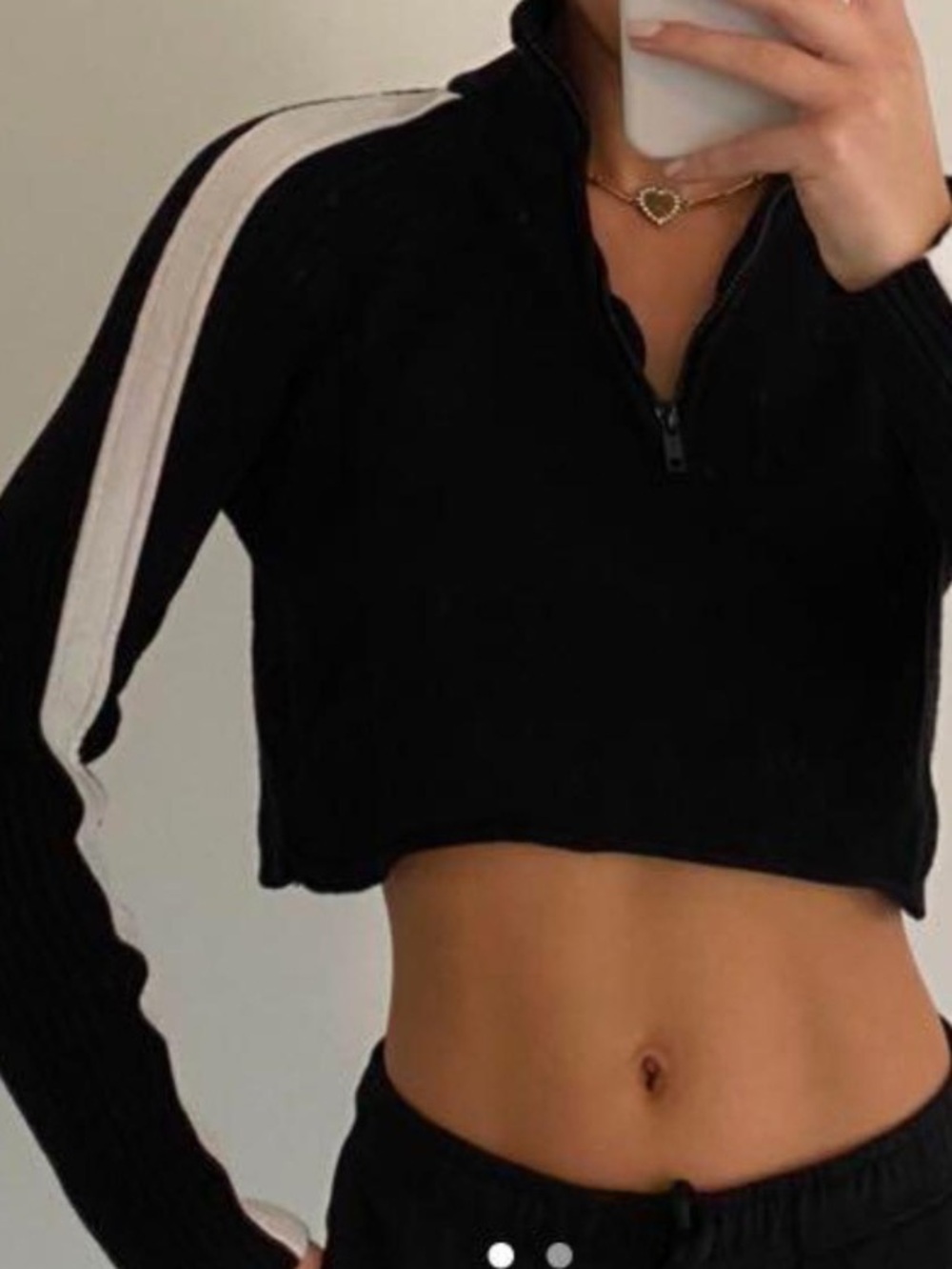 John Galt Hilary California chic Black and White stripes Cropped Zip Sweater